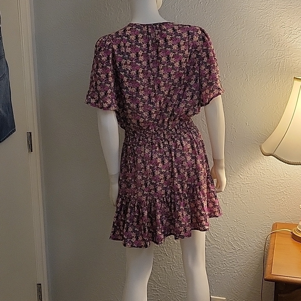 UMGEE Romantic Floral Smock Ruffle Metallic Blouson Mini Fairycore Dress - Picture 6 of 9